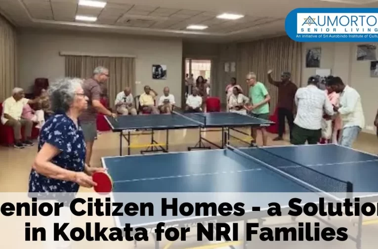 A group of elderly residents enjoying activities together in a senior citizen home environment.