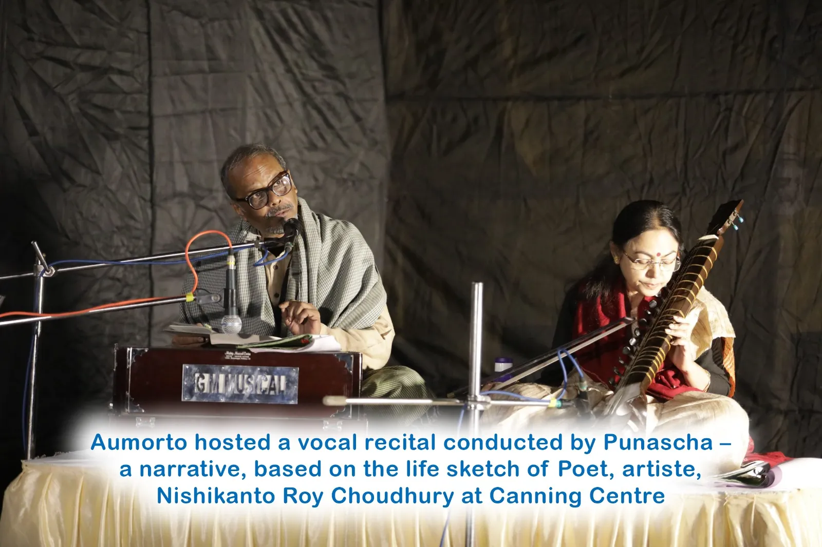 Senior residents at Aumorto old age home enjoying a soulful vocal recital by Punascha Narrative, based on the life of poet-artist Noshikanto Roy Choudhury, held at the Canning Centre.
